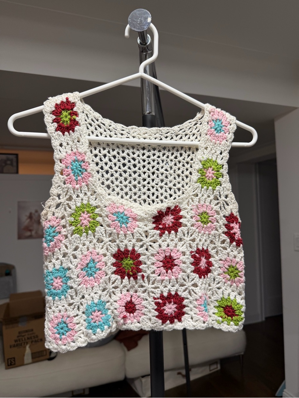 Handmade Crochet Floral Tank Top in Cream, Pink, Red, Green, Blue